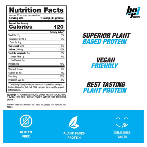 BPI SPORTS VEGAN PROTEIN | VANILLA FLAVOR | NUTRITION FACTS | EXCARTBD
