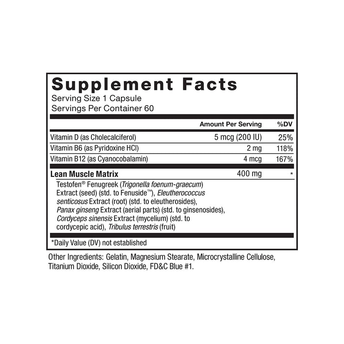 FORCE FACTOR® TEST X180 | 60 CAPSULES | NUTRITION FACTS | EXCARTBD