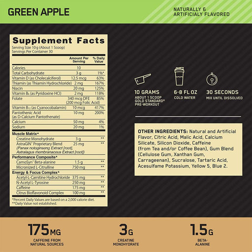 GOLD STANDARD PRE-WORKOUT | NUTRITION FACTS |  EXCARTBD