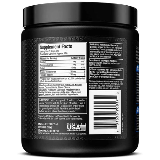 MUSCLETECH CREACTOR CREATINE HCL | BLUE RASPBERRY BLAST | NUTRITION FACTS | EXCARTBD