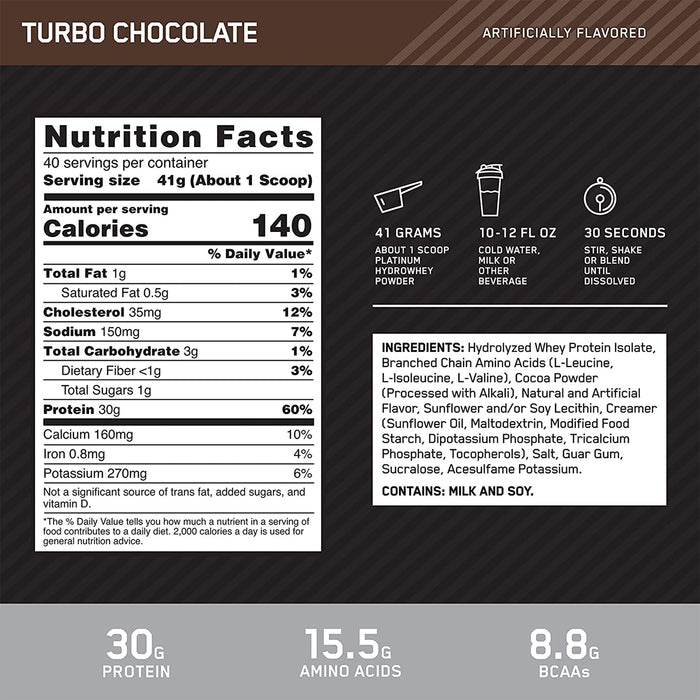 PLATINUM HYDROWHEY | TURBO CHOCOLATE FLAVOR | NUTRITION FACTS | EXCARTBD.COM