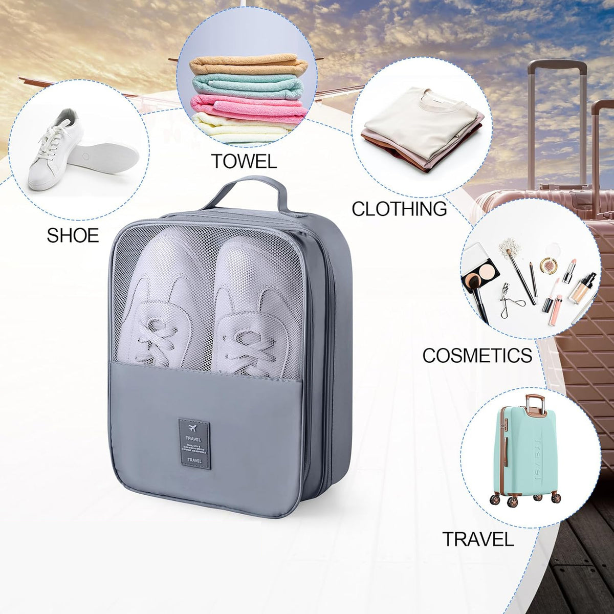 PORTABLE TRAVEL SHOE BAG | ASH COLOR | EXCARTBD.COM