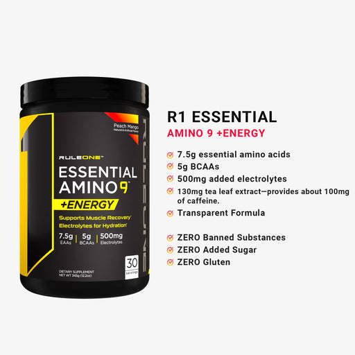 R1 ESSENTIAL AMINO 9 +ENERGY | PEACH-MANGO | EXCARTBD