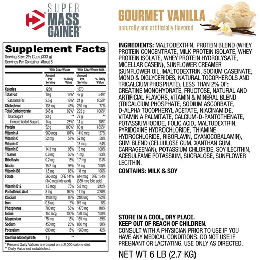 Dymatize super mass gainer - 6 lbs | gourmet vanilla flavor nutrition facts | excartbd