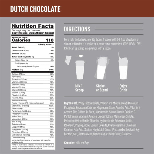 ISOPURE 3 LBS | DUTCH CHOCOLATE | NUTRITION FACT | EXCARTBD.COM