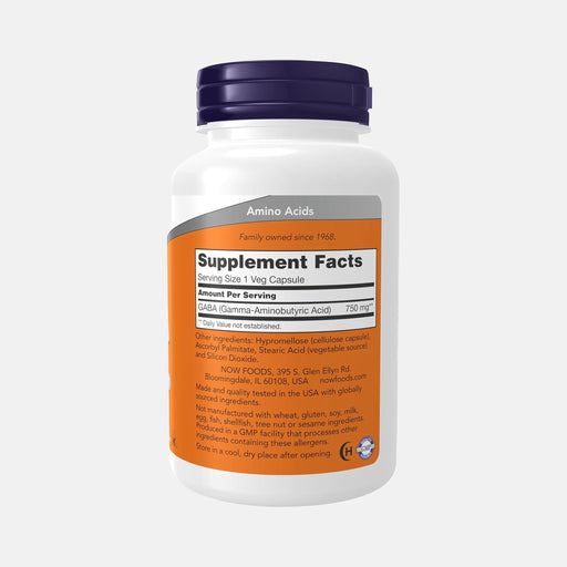 NOW Foods GABA 750 mg Nutrition Facts - Ingredients and Supplement Information | Excartbd