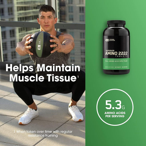 Optimum Nutrition Superior Amino 2222 Tablets available at Gym Supplements U.S. – High-quality amino acids for muscle recovery and growth