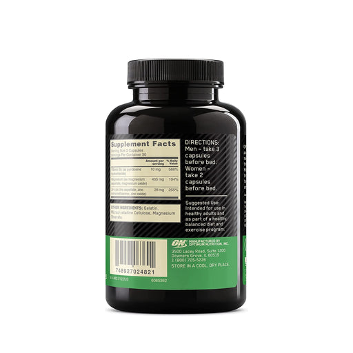 OPTIMUM NUTRITION ZMA | 30 SERVINGS | NUTRITION FACTS | EXCARTBD