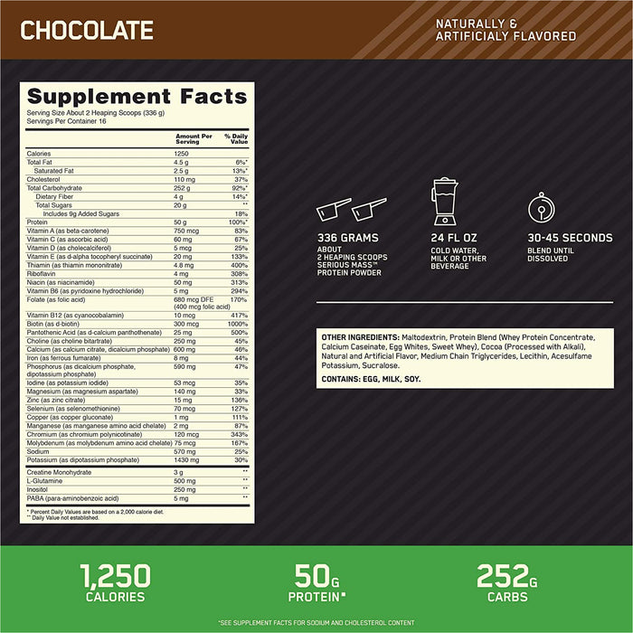 OPTIMUM NUTRITION SERIOUS MASS | NUTRITION FACTS | EXCARTBD.COM